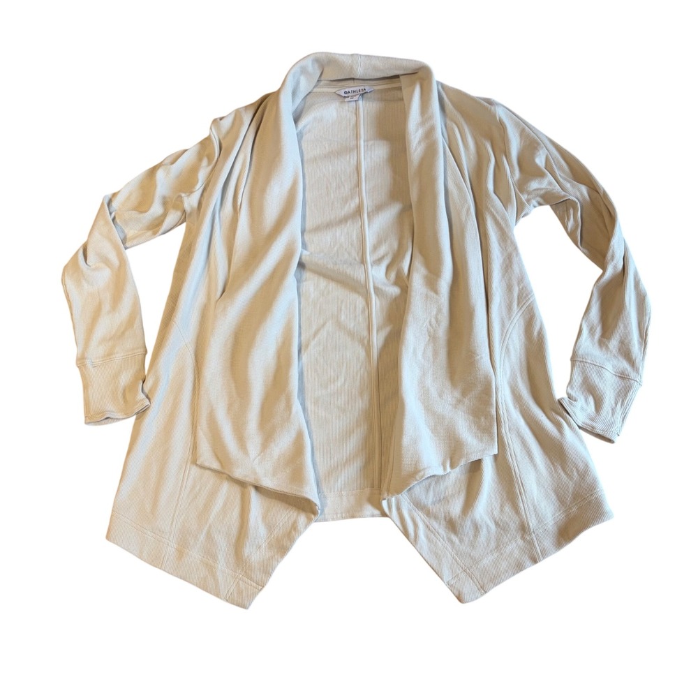 Athleta Pranayama Wrap Cardigan Sweater Oatmeal Beige Ribbed XS Athleisure Yoga